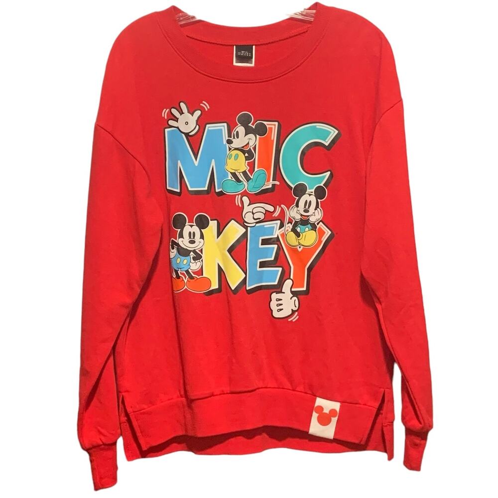 DISNEY Mickey Mouse Sweatshirt Juniors Size M 7/9 Red Graphics Mickey Spell Out
